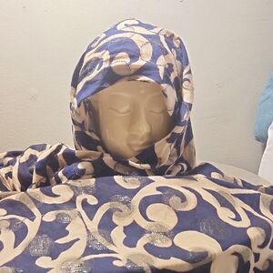 Blue and Beige Patterned Scarf